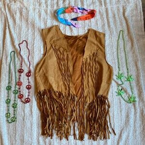Unisex men’s women’s hippy boho Halloween costume vest headband necklaces